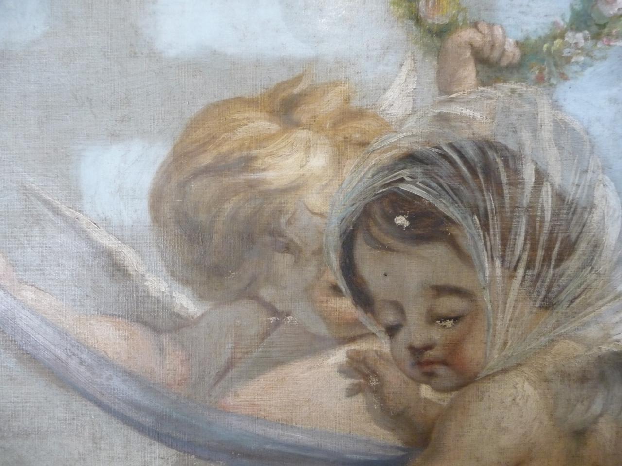 Trumeau : Angelots, XVIIIe siècle, huile sur toile marouflée sur bois